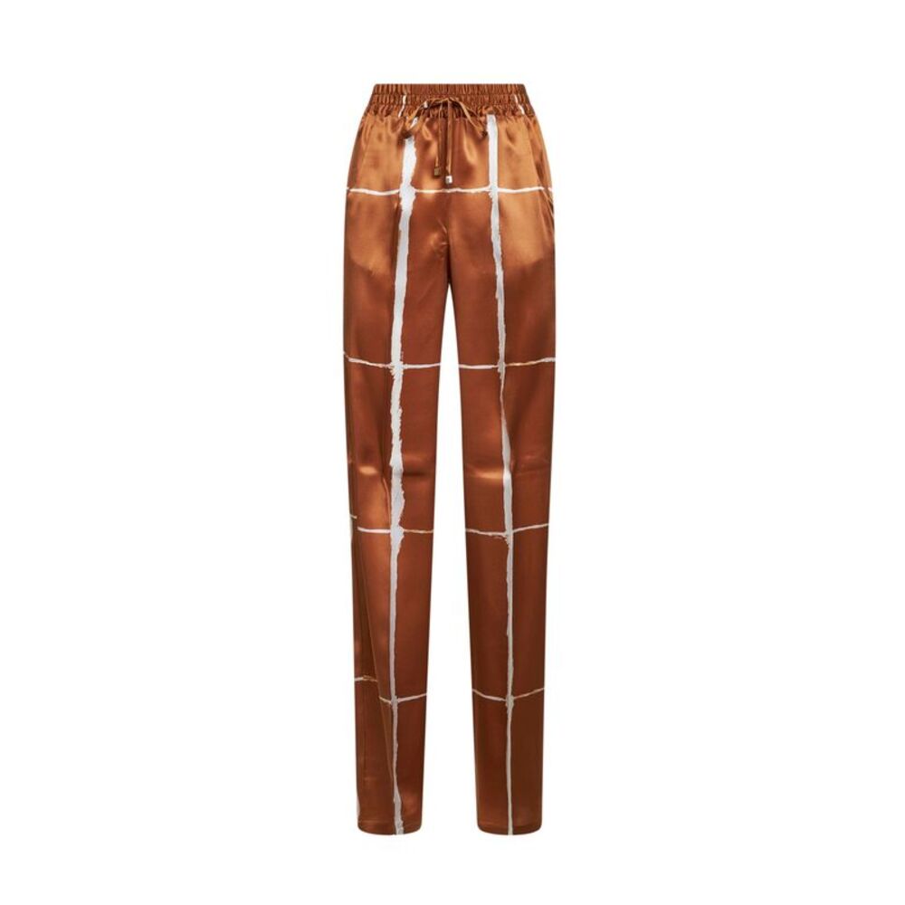 Kiton Women Tan And White Printed Silk Drawstring Trousers